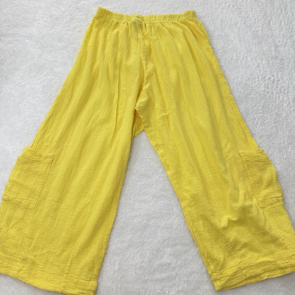 Bryn Walker Sz Small Casbah Cotton Gauze Yellow Wide Leg Crop Stretch Pants - Picture 9 of 10